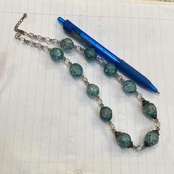 Turquoise Blue Crackle Beads Vintage Necklace 50s 60s - Picture 10 of 10